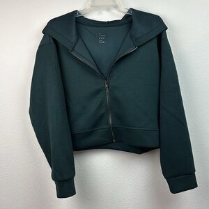 NWOT  a new day Target. Dark green scuba knit cropped Bomber zip front with hood